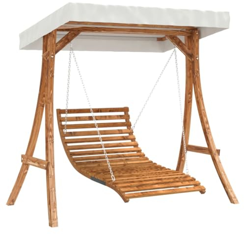vidaXL Gungställning med tak massivt granträ med teakyta, hängande säng, verandagunga, gunga i massiv teak, utomhus gunga, trädgårdsgunga, hammock