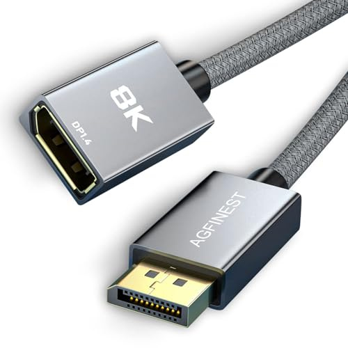 DisplayPort-Verlängerung [VESA-zertifiziert], 8K @ 60Hz, 4K @ 144Hz, 2K @ 240Hz, HBR3 32,4 Gbit/s, HDR, DSC 1.2, HDCP 2.2, G-Sync & FreeSync, DP 1.4 Kabel für Gaming-Monitor, Grafikkarte, Laptop, TV