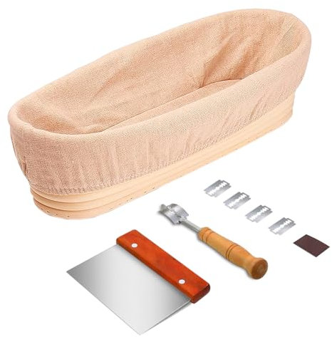 DeJivsin Cestino Lievitazione Pane, Banneton Set 28 cm, Ovale in Rattan, Cestino per La Fermentazione Accessori, Cestino per Lievitazione del Pane, Per panettieri professionisti e casalinghi