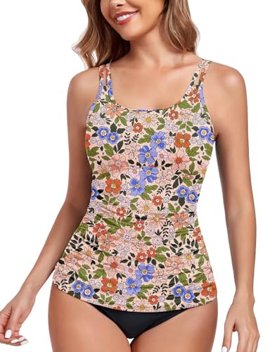 WOWENY Tankini Pezzi di sopra Donna, Costume da Bagno Elegante, Imbottito, Estivo, da Spiaggia, Sportivo e per Il Tempo Libero (Solo Pezzi sopra Tankini)