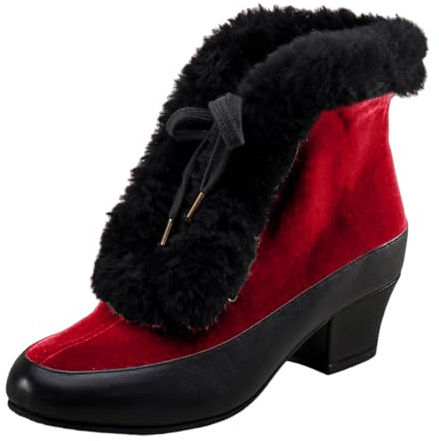 Generisch Stivali da neve invernali da donna, con tacco alto, con fodera in cotone, comodi e per il tempo libero, classici e eleganti, con tacco a blocco, in gomma, Colore: rosso, 42 EU