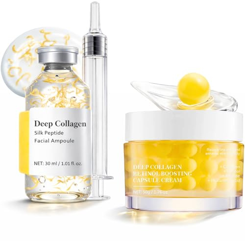Deep Collagen Power Duo: Korean Silk Collagen Ampoule + Retinol Capsule Cream | With Peptide Serum, 120Da Collagen & Microneedling Spicules | Firming, Hydrating&Wrinkle Care | Korean Skincare Gift Set