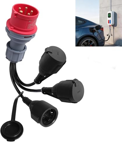 CEE Adaptateur 400V vers 230V x3 Répartiteur Prise Camping Car Adaptateur Triphasé Monophasé avec Couvercle Rabattable Fiche de Contact de Protection