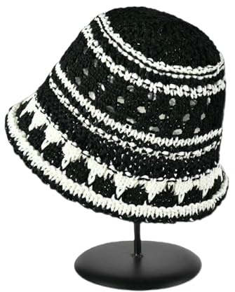 FCCBDFC Cappello da Pescatore Cappelli A Scodella Solidi Scavati Strisce Estivi per Sole Pieghevole Casual Donna-Nero