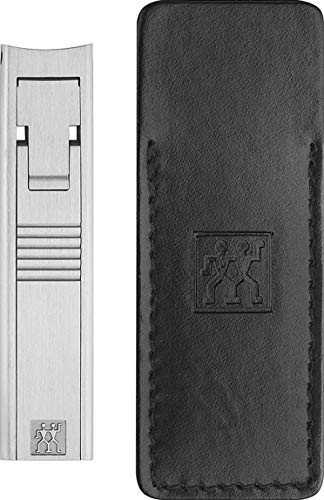 ZWILLING Nagelknipser Kompakt (Ultraflach mit Nagelfeile, Leicht gebogene Schneide, Für Reise und Unterwegs, Inklusive Lederhülle), Premium, Silber