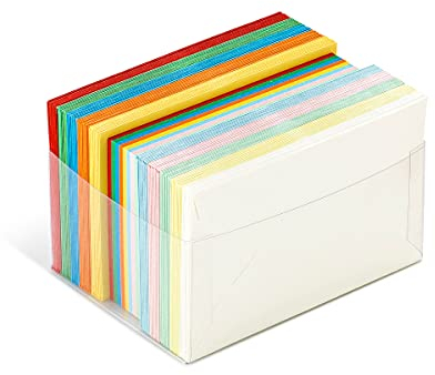 Favini A57X151 Scatola multicolore da 100 Buste e 100 Cartoncini 5 colori intensi + 5 colori pastello assortiti Dimensioni 7,2x11 cm. Tanti colori ideali per ogni occasione speciale, Made in Italy