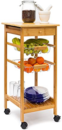 Relaxdays Küchenrollwagen, Bambus, Natur