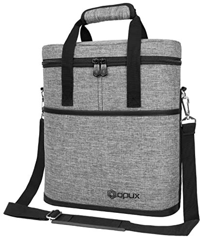 opux 3 Bottle Wine Carrier Tote, Insulated Leakproof Wine Cooler Bag, Wine Travel Bag Tote for Picnic BYOB Beach, Portable Wine Bottle Carrying Case, Gift for Wine Lover Women Men Christmas, Grey