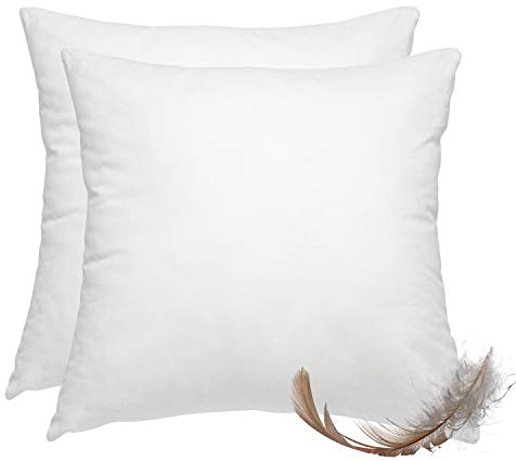 wometo 2er Set Federkissen 100% Federn 45x45-500g Oeko-TEX Sofakissen Füllkissen Bezug Baumwolle weiß/Innenkissen/Kissenfüllung/kleine Kopfkissen (2 Stück)