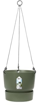 Elho Greenville Hanging Basket 24 - Vaso per Balcone esterno - Ø 23.5 x H 20.5 cm - Verde/Leaf Green