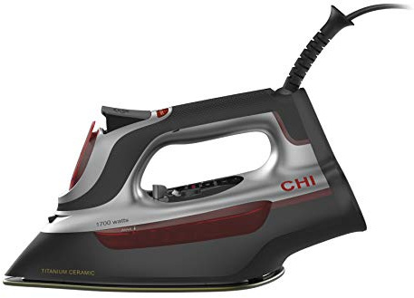 CHI Steam Iron for Clothes with Electronic Temperature Control, Titanium Infused Ceramic Soleplate, 1700 Watts, XL 10’ Cord, 3-Way Auto Shutoff, 300+ Holes, Professional Grade, Silver (13107)