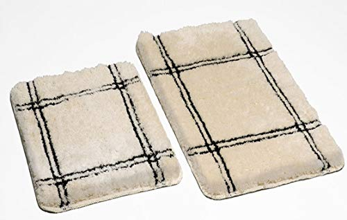 S&S-Shop Badematte Set | Beige | Acrylic | super weich | München | 2 teilig | rutschfest | WC-Vorleger 55 x 65 cm | Badvorleger 60 x 90 cm | Badteppich | Teppich | Bad | Badezimmer