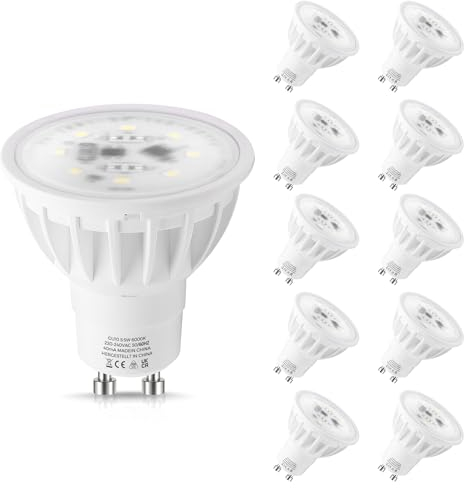 GU10 LED Bulbs Cool White 6000K, LEHASI 5.5W LED Spotlight 50W Equivalent, 500LM, Energy Saving Light Bulbs, 120° Beam Angle, Non Dimmable, Pack of 10