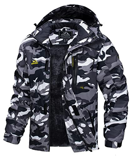 TACVASEN Herren Arbeitsjacke Winter Angeljacke Übergangsjacke Regenjacke Outdoorjacke Wasserdicht Atmungsaktiv Winddicht, Schwarz Camo, M