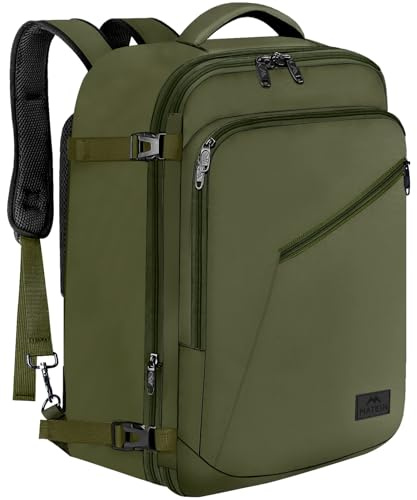 MATEIN Expandable Air Travel Backpack, Light Weight Carry on Backpack with Trolley Sleeve, Water Resistant Daypack for Hiking, Gifts for Men who Like to Travel, Dark Green