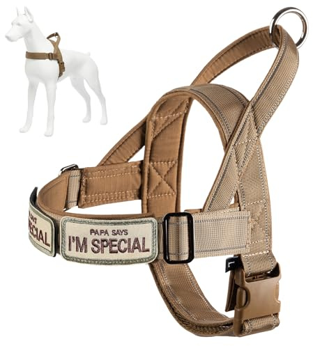 Harnais réglable pour chiens de petite, moyenne et grande taille, réfléchissant, anti-fuite, sans traction, harnais pour chien, chasse, entraînement en plein air, marron, XL (marron-XL)