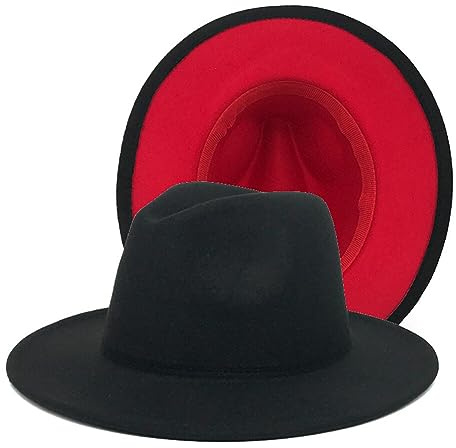 UPSTORE Cappello Fedora a tesa larga per uomo donna classico patchwork bicolore cappello Panama Jazz Cap, Rosso, 6 7/8 / 7 1/8