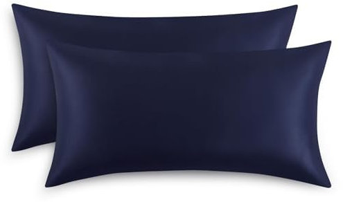 RUIKASI Satin Kissenbezug 40x80cm 2er Set - Seidig Kopfkissenbezug 40x80 Blau mit Reißverschluss, Leicht Pflege wie Seide Kissenbezüge Doppelpack, Weich Pillowcases für Haare und Haut