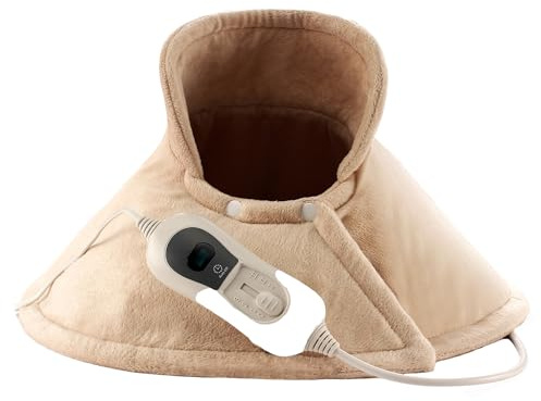 GIMA - Termoforo elettrico per collo e spalle con superficie in microplush, con 3 impostazioni di temperatura con indicatore di livello, 28674