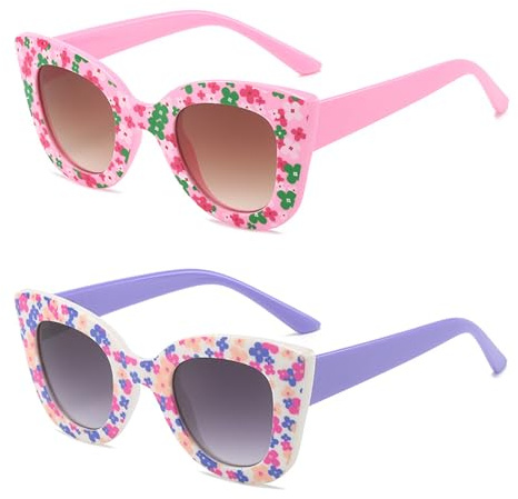 Hifot 2 Pezzi Occhiali da Sole per Ragazza,Occhiali da Fiore UV400 Ultravioletti per Occhiali da sole Divertenti Bicchieri da Festa per Bambino età 3-12