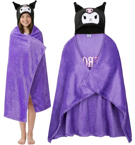 Hello Kitty Sanrio Filt med huva för kvinnor och tonåringar, Kuromi Cinnamoroll Mjuk Fleecefilt för soffa och säng, anime-presenter