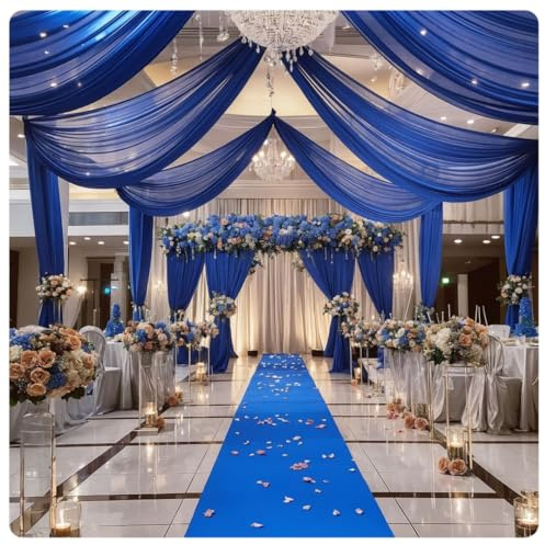 Pmnzdy Tende da soffitto per matrimoni, arco di nozze, in tulle, per matrimoni, sfondo, in tulle, decorazione per feste, cerimonie, palcoscenico, matrimonio, cielo, letto, blu reale, 150 x 600 cm
