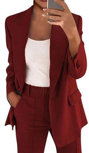 Tailleur Décontracté Femme Chic - Pantalon Costumes 2 Pièces Ensemble Rouge 3XL