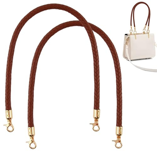 2 Manici per Borse in Pelle 60CM Manici Borsa o Bag Manico Borsa Uncinetto PU Tracolla di Ricambio per Borse Sostituzione Sacchetto Catena Ricambio Accessori con Gancio in Metallo per Fai (Marrone)