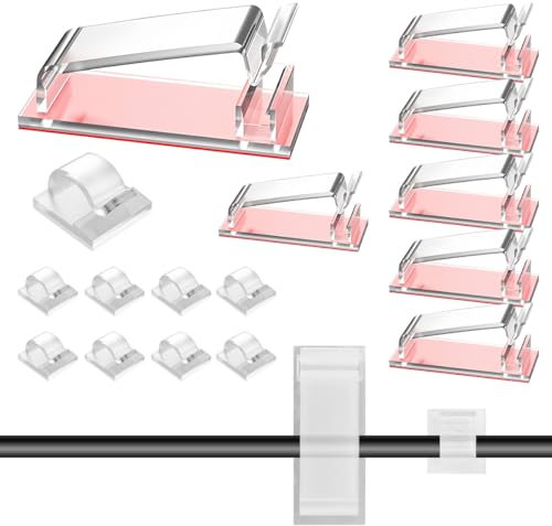 70 Pezzi Clip per Cavi, Fermacavi Supporto Organizer, 50 Piccoli Fermacavi + 20 Grandi Autoadesivo Clip Cavo, Supporti Autoadesivi per Cavi, Clip per Cavi da Esterno per Scrivania, Casa, Ufficio