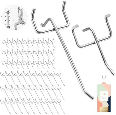 ZHENGYYUU 62 Hooks for Perforated Wall, 5cm and 10 cm, Perforated Wall Hooks, Tool Wall Accessories, Single Hook for Supermarket Shelves, Workshop, Accessories