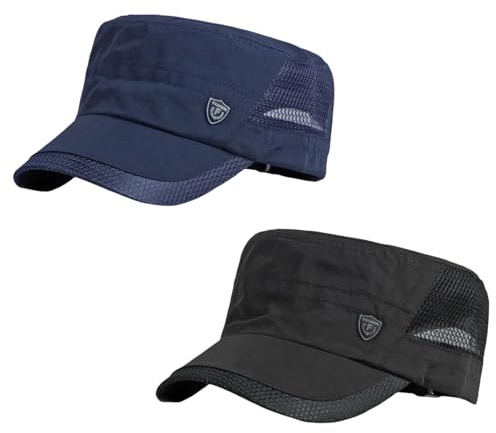 HIQIU Lot de 2 casquettes militaires pour homme été fine casquette cadet - Réglable dessus plat casquettes militaires homme respirant maille casquette armée sport casquette de baseball, M-L