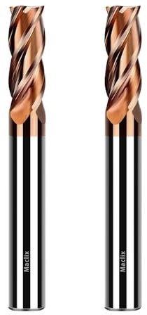 Maclix 2pcs 3/8 Carbide End Mill Bits Set - 3/8 Diameter, 2-1/2'' Overall Length - 4 Flutes Milling Bits for Alloy Steels, Hardened Steels, Copper, Cast Iron