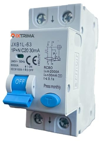 IXTRIMA Interruttore Magnetotermico Differenziale 1P+N 20A 30mA 220V-6KA 2 moduli 30mA per Guida DIN - Protezione Circuiti e Sicurezza Impianti