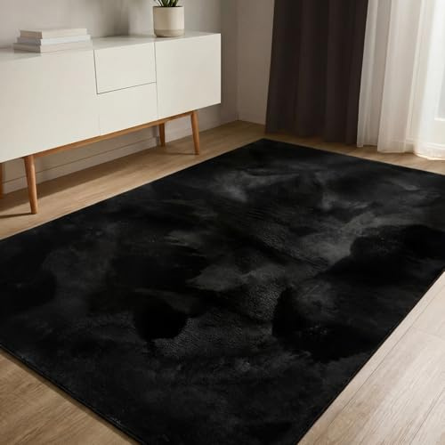 benuta Basic Syntetisk Pälsmatta Furry - Svart 230x330 cm - Mjuk vardagsrum - Antihalk baksida - Tvättbar - Lämplig för golvvärme
