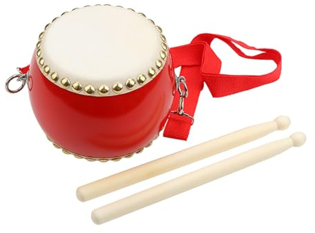 Portable Kids Drum With And Strap Traditional Chinese Drum Children Cowhides Drum Wood Toy Music Education Toy for Early Learning Encourages Rhythm Development for Boys and Girls