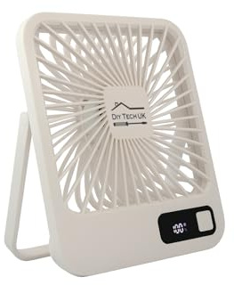 DIY TECH UK - CoolBlast Slim - 2 in 1 Small USB Desk Fan - Rechargeable Quiet Desk Fan - 5 Speed with LED Display - Battery Powered - Powerful Portable Desktop Home Office Bedroom Travel Outdoor White