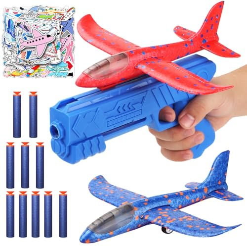 NimblusToy Aereo Giocattolo, Aereo Polistirolo con Pistola Catapulta, Aeroplano Polistirolo per Bambini, Aeroplano Giocattolo Giochi Giardino Esterno All'aperto Interattivi Gioco Bimbi 3-12 Anni
