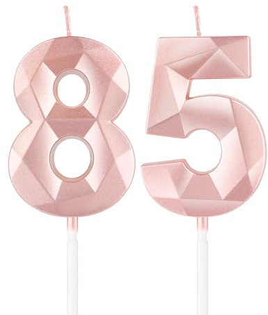 mciskin Rose Gold 85th Birthday Candles,85th Birthday Decorations for Women,3D Number 85 Candle for Cake,Rose Gold Candles Cake Topper for Her Women Party Decorations Wedding Supplies