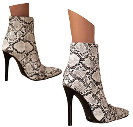Botas de tacón alto con punta puntiaguda para mujer, con cremallera en el tobillo, hebilla de metal, botines cortos de moda para el trabajo diario y fiestas, White, 36 EU