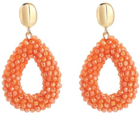 Boucles d'Oreilles Pendantes Boho pour Femme, Boucles d'Oreilles Statement Tressées avec Perles, Bijoux Fantaisie Dorés Légers