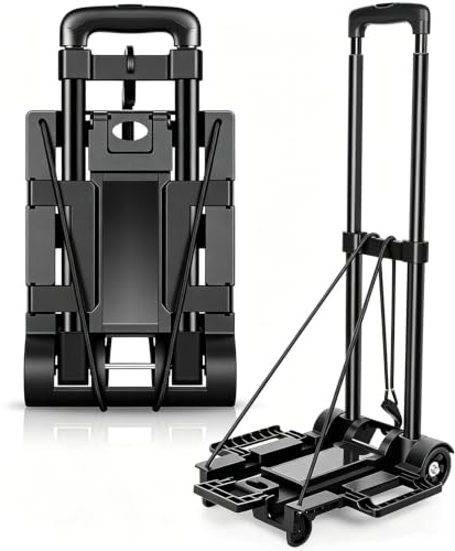 Heavy Duty Folding Trolley on Wheels 35kg Load Capacity, Wheelbarrow Festival Trolley Foldable Sack Barrow Wheel Barrow Sack Truck for Luggage, Groceries, Office, Warehouse (2 Wheels - Black - Steel)
