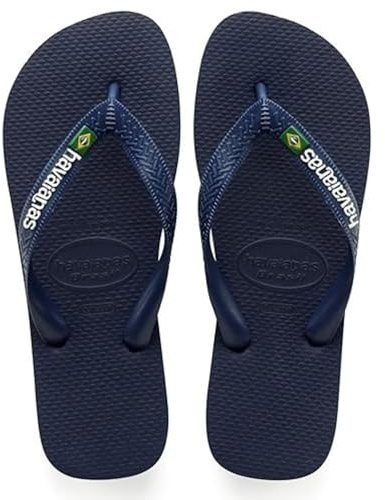 Havaianas - Brasil Logo, Iconic, Comfortable and Durable Flip-Flops, Straps with Brazilian Flag and Non-Slip Sole with Colourful Stripes, Adults Unisex, Navy Blue, 8.5/9