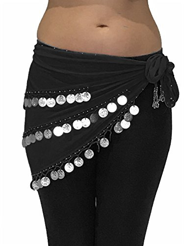 Dancers World Ltd (UK Seller) Adult Size 8-18 Beautiful Triangle Jingly Shimmy Belly Dancing Coin Hip Belts Scarves (Black Silver)
