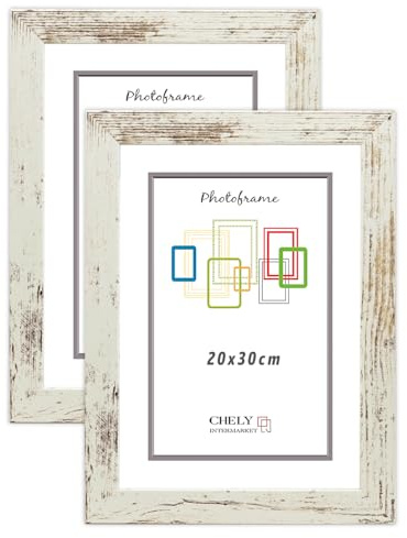 CHELY INTERMARKET MOD204 Marco Fotos Decorativo Estilo Clásico Vintage 20x30cm Pack2Uds Madera MDF con Cristal Real Diseño Montaje Vertical Horizontal Ideal Diplomas Certificados Fotografías