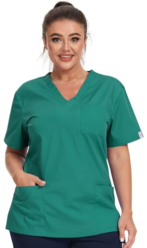 JONATHAN UNIFORM Camice Medico Donna 3 Tasche Casacca Sanitaria Manica Corta Scollo V, Divisa OSS per Infermiere Dentista Clinica Dentale (Verde, L)
