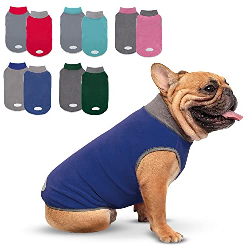cyeollo 2 Pack Fleece Dog Sweater Stretchy Pullover Soft Dog Jacket with Reflective Stripe Lightweight Sweatshirt Pet Clothes Coats for Small Dogs, Navy & Grey L