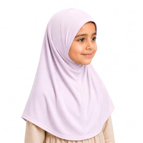 Yaqeen Girls instant headscarf hijab plain al Amira age 5-11, readymade pull on scarf, ideal for any occassion school/nursery (Light Pink)