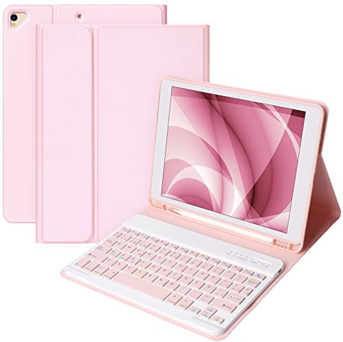 CC Store Teclado iPad 9 Generacion, Teclado Magnético Bluetooth con Ranura para Bolígrafo, Español Ñ Diseño QWERTY, para iPad 10.2 9ª/8ª/7ª Gen, iPad Pro 10.5 2017, iPad Air 3 2019, Rosa​