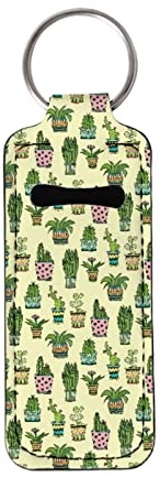 Babrukda 1 Pack Chapstick Holder Keychains Set, Tropical Cactus Print Lip Balm Holder Keychains, Gift for Women Girls Teens Chapstick Keychain Holder, Portable Chapstick Sleeve Pouch Lip Balm Pocket