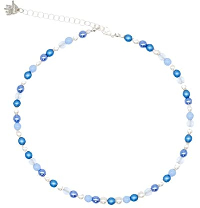Feliss Handmade: Kedjor av pärlor, halsband damer. Statement kedja 45 cm lång. Choker-halsband, estetiskt halsbandssmycke. Pärlhalsband för kvinnor i blått med keramiska pärlor, Glas, Pärla